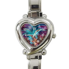 Feather Fractal Artistic Design Heart Italian Charm Watch by BangZart