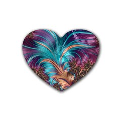 Feather Fractal Artistic Design Rubber Coaster (heart)  by BangZart