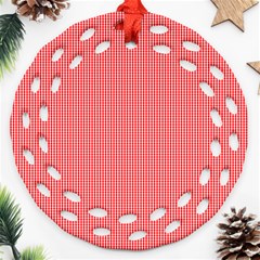 Christmas Red Velvet Mini Gingham Check Plaid Ornament (round Filigree) by PodArtist