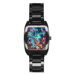 Feather Fractal Artistic Design Stainless Steel Barrel Watch by BangZart