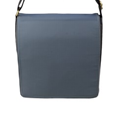 Silent Night Blue Mini Gingham Check Plaid Flap Messenger Bag (l)  by PodArtist