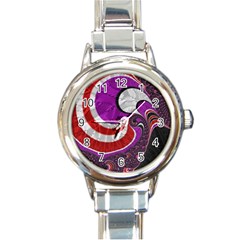 Fractal Art Red Design Pattern Round Italian Charm Watch by BangZart