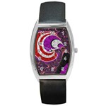 Fractal Art Red Design Pattern Barrel Style Metal Watch Front