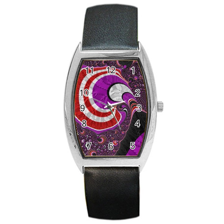 Fractal Art Red Design Pattern Barrel Style Metal Watch