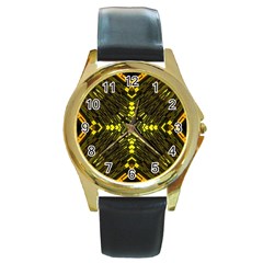 Abstract Glow Kaleidoscopic Light Round Gold Metal Watch by BangZart