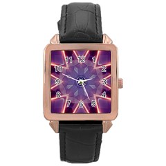 Abstract Glow Kaleidoscopic Light Rose Gold Leather Watch  by BangZart