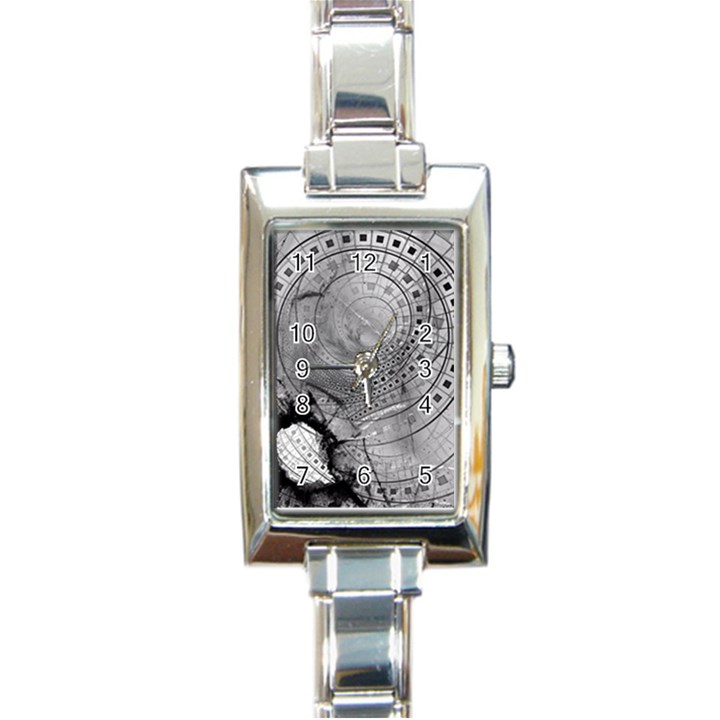 Fragmented Fractal Memories and Gunpowder Glass Rectangle Italian Charm Watch