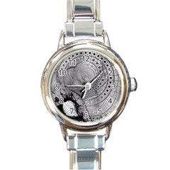 Fragmented Fractal Memories And Gunpowder Glass Round Italian Charm Watch by jayaprime