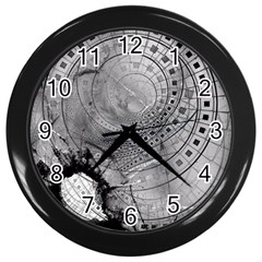 Fragmented Fractal Memories And Gunpowder Glass Wall Clocks (black) by jayaprime