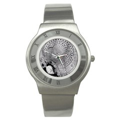 Fragmented Fractal Memories And Gunpowder Glass Stainless Steel Watch by jayaprime