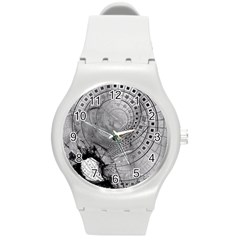 Fragmented Fractal Memories And Gunpowder Glass Round Plastic Sport Watch (m) by jayaprime