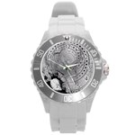 Fragmented Fractal Memories and Gunpowder Glass Round Plastic Sport Watch (L) Front