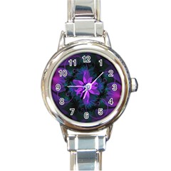 Beautiful Ultraviolet Lilac Orchid Fractal Flowers Round Italian Charm Watch by jayaprime