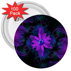 Beautiful Ultraviolet Lilac Orchid Fractal Flowers 3  Buttons (100 Pack)  by jayaprime