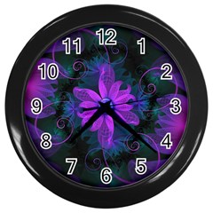 Beautiful Ultraviolet Lilac Orchid Fractal Flowers Wall Clocks (black) by jayaprime