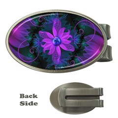 Beautiful Ultraviolet Lilac Orchid Fractal Flowers Money Clips (oval)  by jayaprime