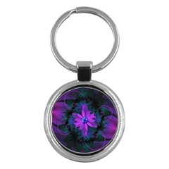 Beautiful Ultraviolet Lilac Orchid Fractal Flowers Key Chains (round)  by jayaprime