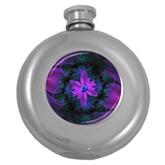 Beautiful Ultraviolet Lilac Orchid Fractal Flowers Round Hip Flask (5 Oz) by jayaprime