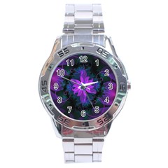 Beautiful Ultraviolet Lilac Orchid Fractal Flowers Stainless Steel Analogue Watch by jayaprime