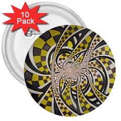 Liquid Taxi Cab, A Yellow Checkered Retro Fractal 3  Buttons (10 Pack)  by jayaprime