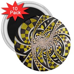 Liquid Taxi Cab, A Yellow Checkered Retro Fractal 3  Magnets (10 Pack)  by jayaprime