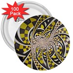 Liquid Taxi Cab, a Yellow Checkered Retro Fractal 3  Buttons (100 pack)  Front