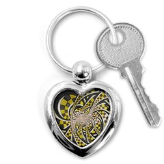 Liquid Taxi Cab, A Yellow Checkered Retro Fractal Key Chains (heart)  by jayaprime