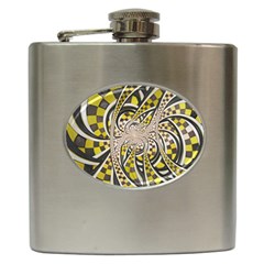 Liquid Taxi Cab, A Yellow Checkered Retro Fractal Hip Flask (6 Oz) by jayaprime