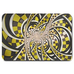 Liquid Taxi Cab, A Yellow Checkered Retro Fractal Large Doormat  by jayaprime