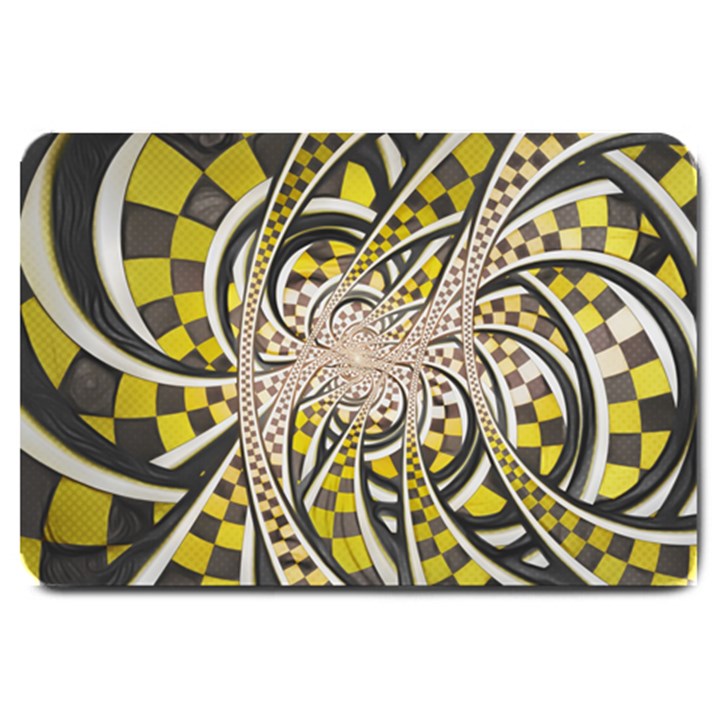 Liquid Taxi Cab, a Yellow Checkered Retro Fractal Large Doormat 