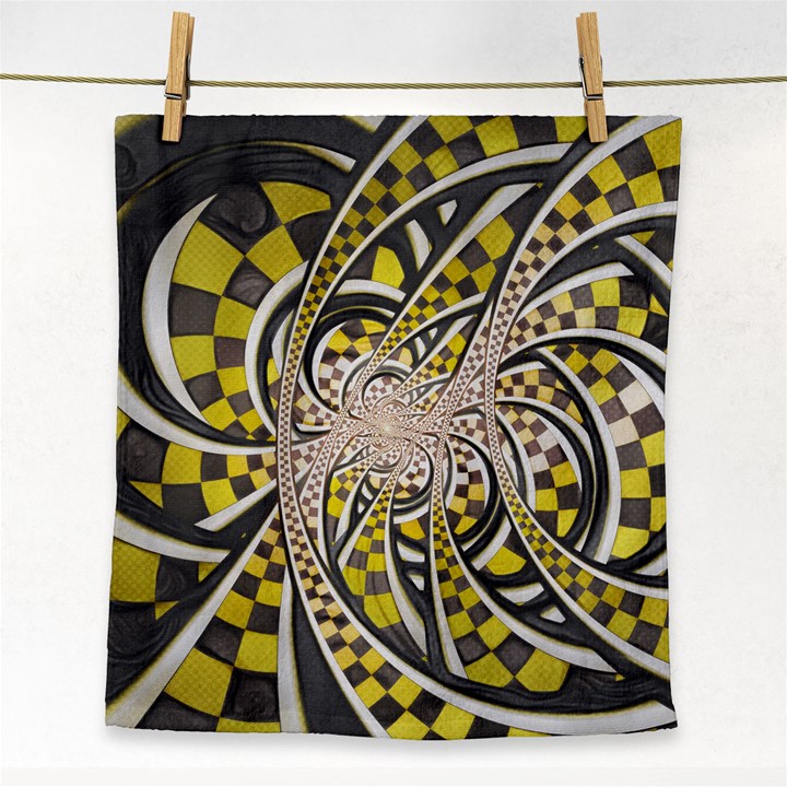 Liquid Taxi Cab, a Yellow Checkered Retro Fractal Face Towel