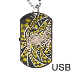 Liquid Taxi Cab, A Yellow Checkered Retro Fractal Dog Tag Usb Flash (one Side) by jayaprime