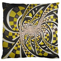 Liquid Taxi Cab, A Yellow Checkered Retro Fractal Large Cushion Case (one Side) by jayaprime