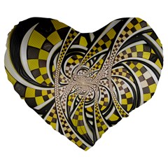 Liquid Taxi Cab, A Yellow Checkered Retro Fractal Large 19  Premium Heart Shape Cushions by jayaprime