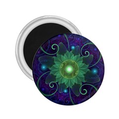 Glowing Blue-green Fractal Lotus Lily Pad Pond 2 25  Magnets by jayaprime