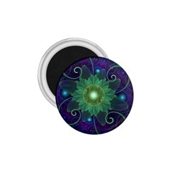 Glowing Blue-green Fractal Lotus Lily Pad Pond 1 75  Magnets by jayaprime