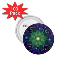 Glowing Blue-green Fractal Lotus Lily Pad Pond 1 75  Buttons (100 Pack)  by jayaprime