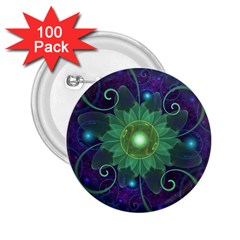 Glowing Blue-green Fractal Lotus Lily Pad Pond 2 25  Buttons (100 Pack)  by jayaprime