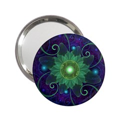 Glowing Blue-green Fractal Lotus Lily Pad Pond 2 25  Handbag Mirrors by jayaprime