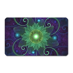 Glowing Blue-green Fractal Lotus Lily Pad Pond Magnet (rectangular) by jayaprime