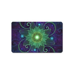 Glowing Blue-green Fractal Lotus Lily Pad Pond Magnet (name Card) by jayaprime