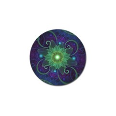 Glowing Blue-green Fractal Lotus Lily Pad Pond Golf Ball Marker by jayaprime