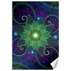 Glowing Blue-green Fractal Lotus Lily Pad Pond Canvas 12  X 18   by jayaprime