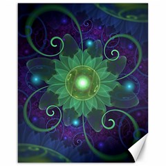 Glowing Blue-green Fractal Lotus Lily Pad Pond Canvas 16  X 20   by jayaprime