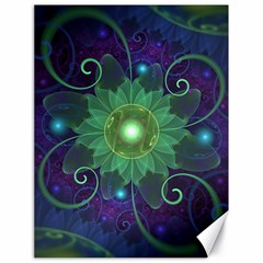 Glowing Blue-green Fractal Lotus Lily Pad Pond Canvas 18  X 24   by jayaprime