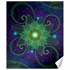 Glowing Blue-green Fractal Lotus Lily Pad Pond Canvas 20  X 24   by jayaprime