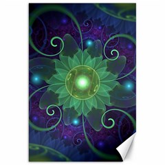 Glowing Blue-green Fractal Lotus Lily Pad Pond Canvas 20  X 30   by jayaprime