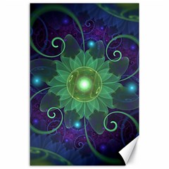 Glowing Blue-green Fractal Lotus Lily Pad Pond Canvas 24  X 36  by jayaprime