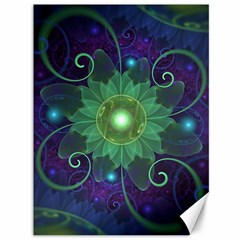 Glowing Blue-green Fractal Lotus Lily Pad Pond Canvas 36  X 48   by jayaprime