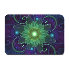 Glowing Blue-green Fractal Lotus Lily Pad Pond Plate Mats